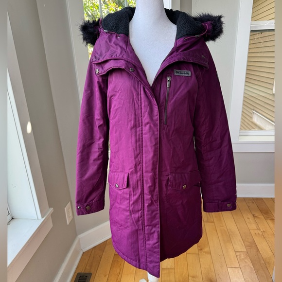 Columbia Purple Black Faux Fur Hooded Anorak Parka Winter Jacket Size Small - Picture 15 of 15
